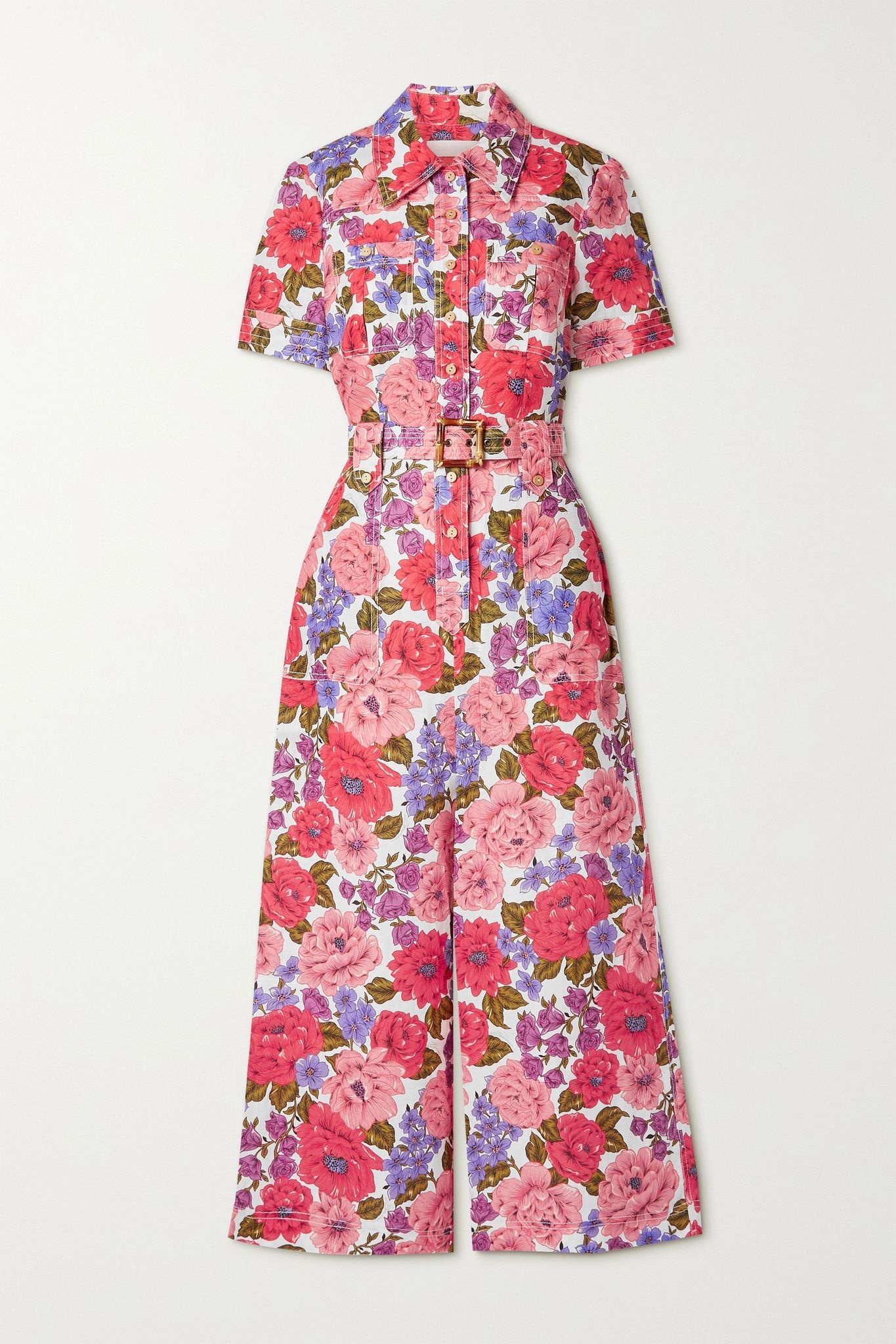 Poppy belted floral-print linen jumpsuit - 1