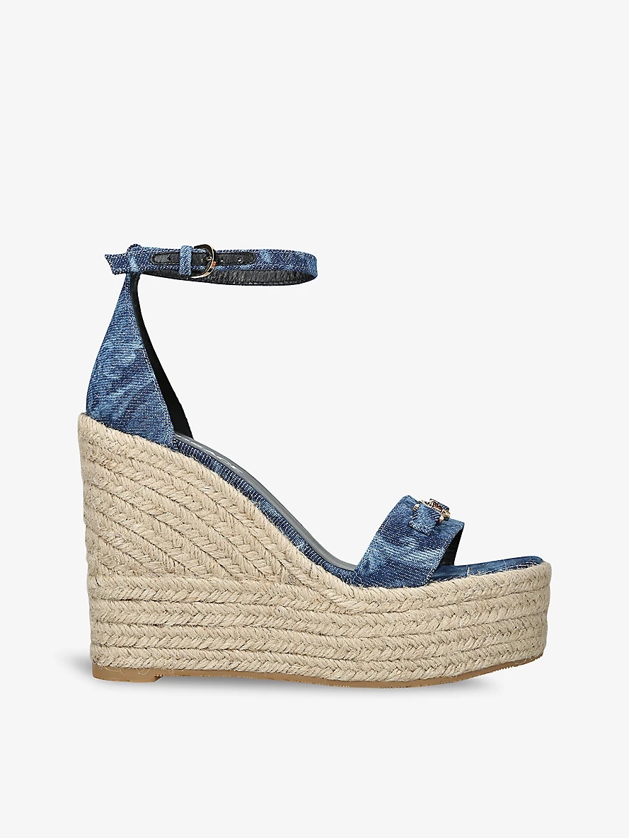 Baroque graphic-pattern woven wedge espadrilles - 1