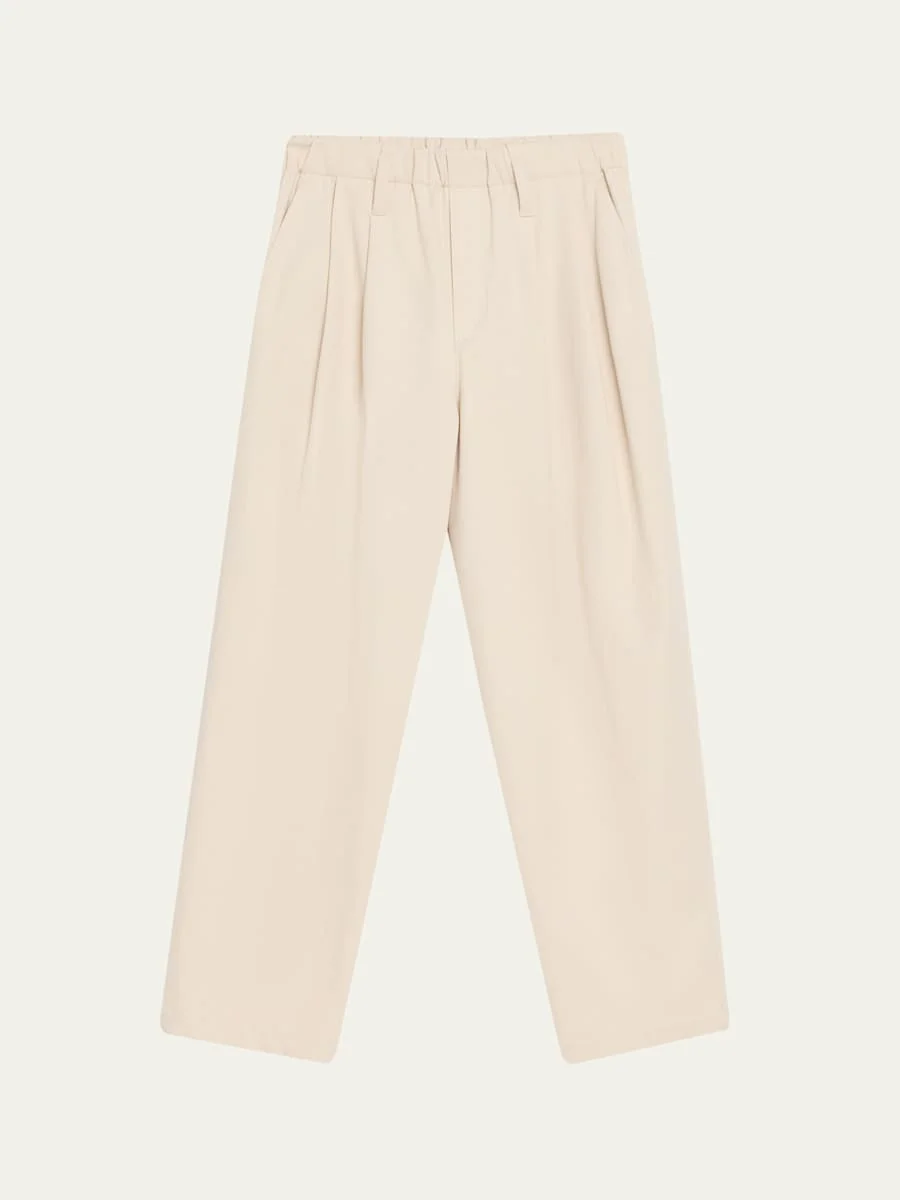 Pleated Twill Wide-Leg Pull-On Pants - 1