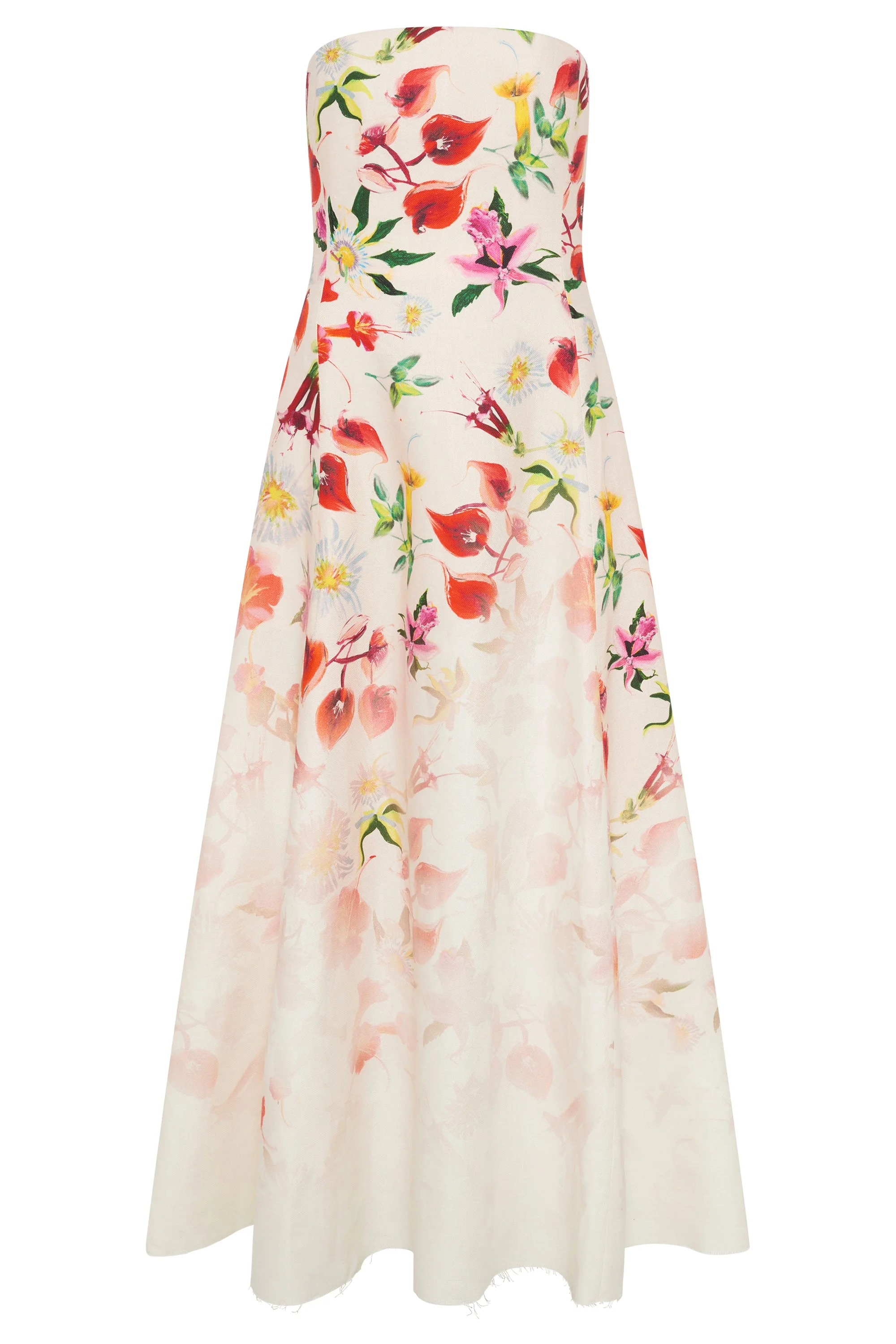 Alessia Strapless Maxi Dress in Uruguayan Flowers Printed Linen - 1
