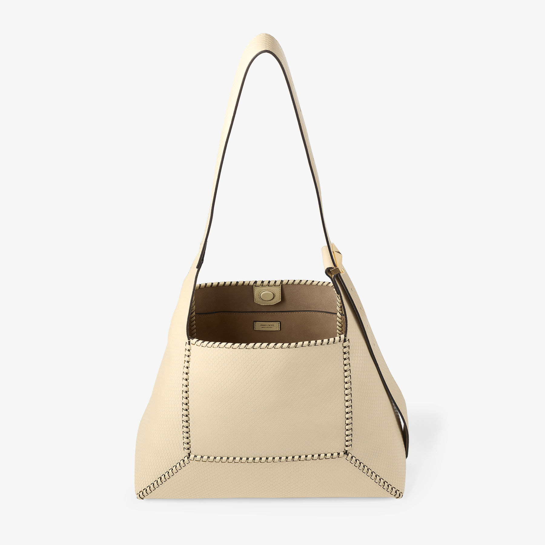 Diamond Hobo M
Buttermilk Elaphe Printed Leather Shoulder Bag with Biker Leather Topstitching - 4