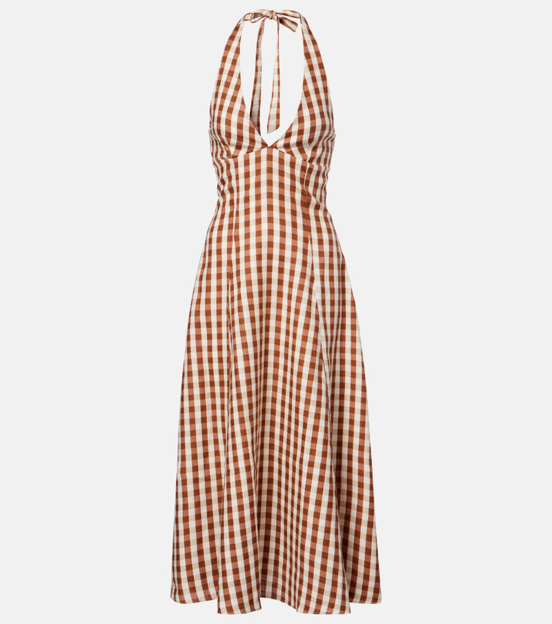 Marais gingham halterneck linen midi dress 1