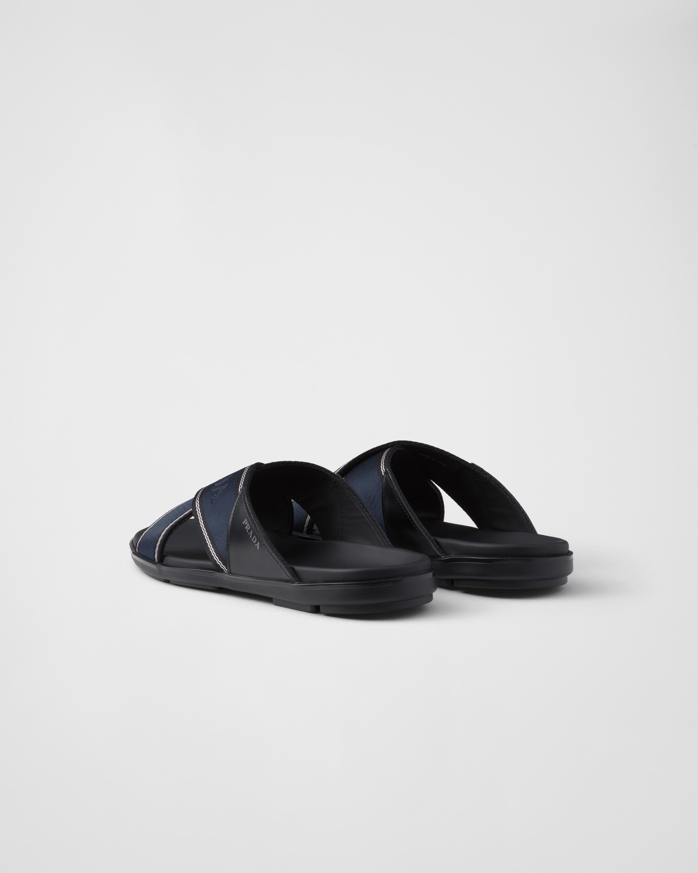 Brushed leather and Re-Nylon tape crisscross slides - 4