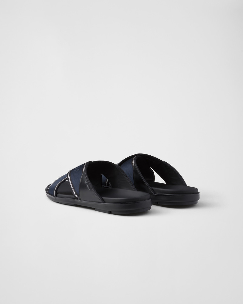Brushed leather and Re-Nylon tape crisscross slides 4