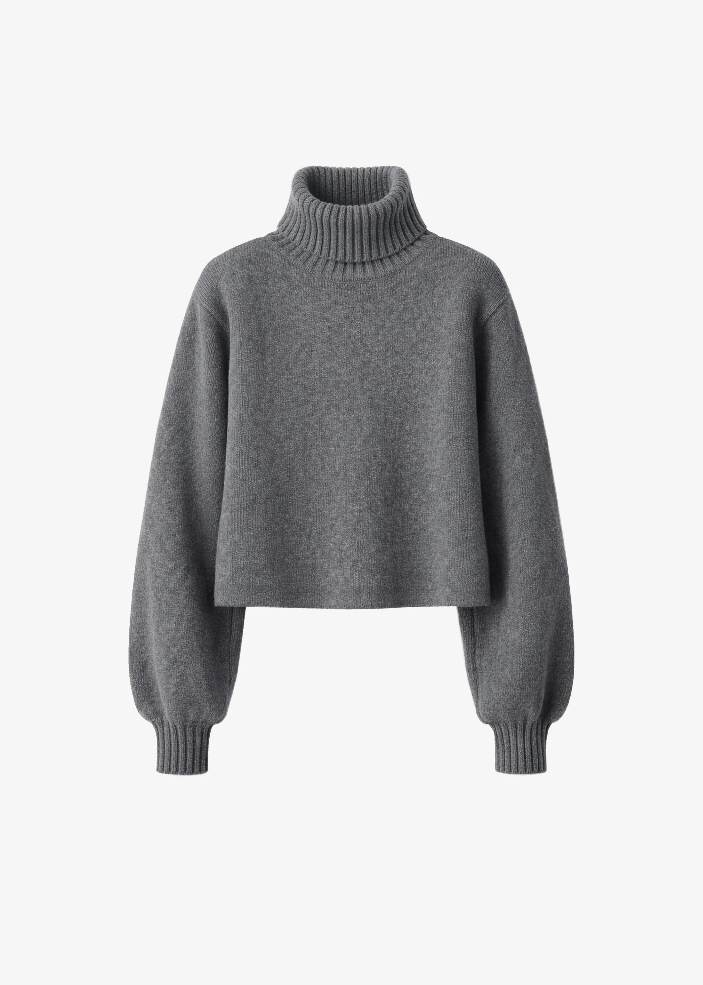 Elly Balloon Sleeve Turtleneck Sweater - Grey - 1