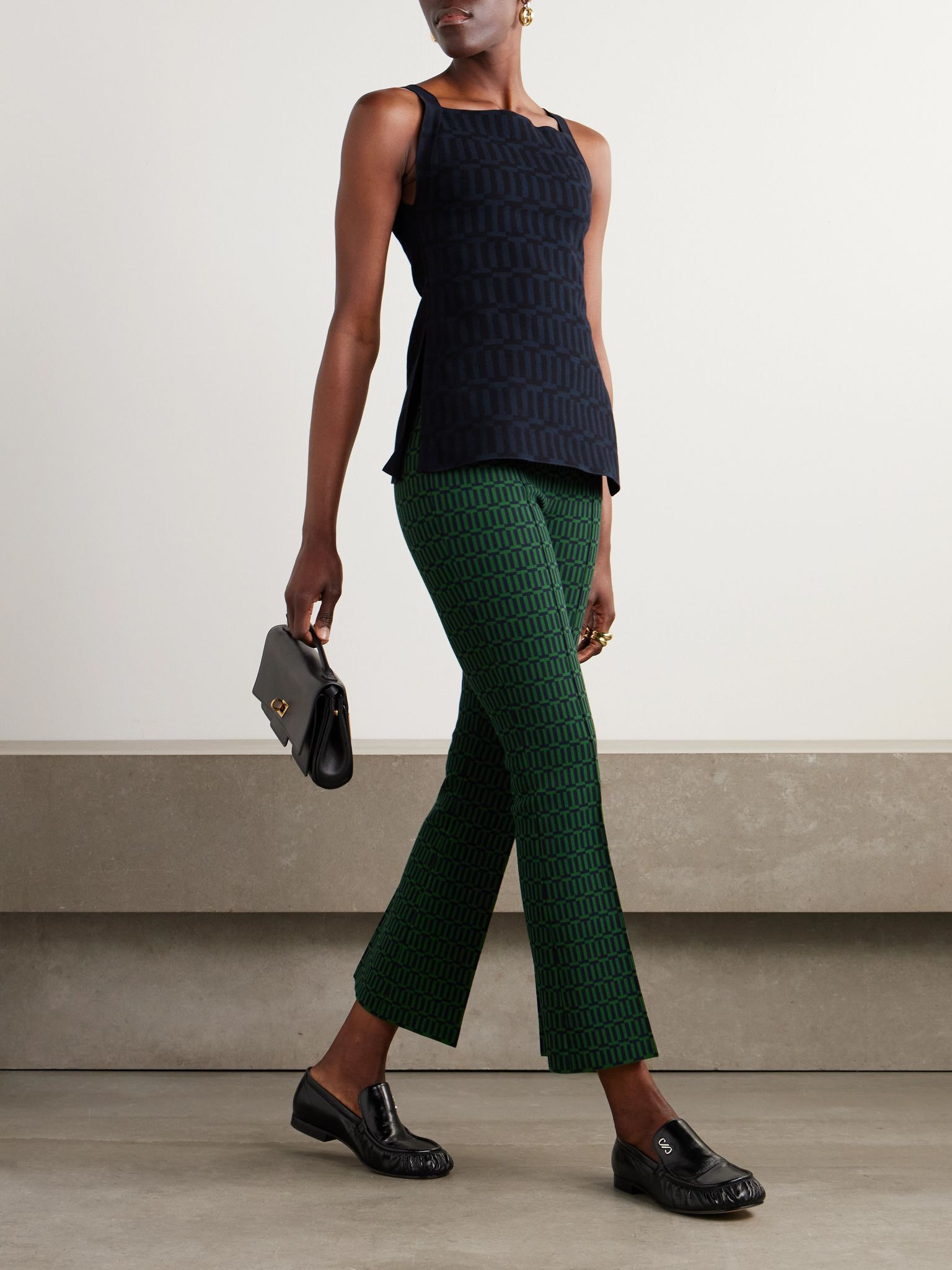 Asher cotton-blend jacquard tank Navy - 2