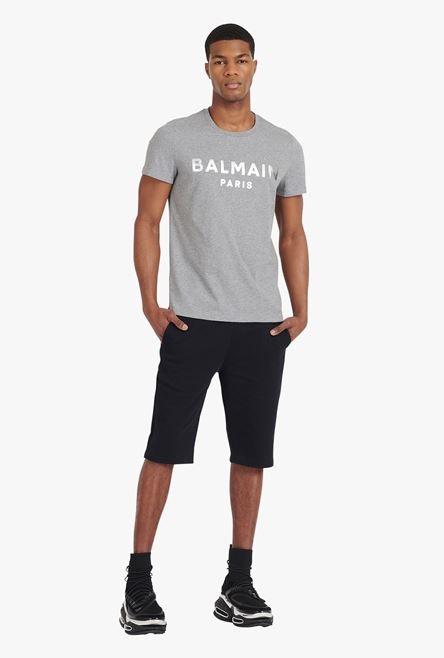 Heather gray eco-designed cotton T-shirt with silver Balmain Paris logo - 2