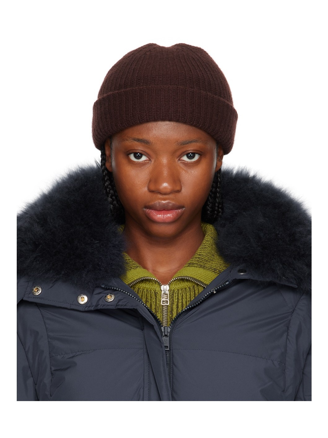 Brown Ribbed Beanie - 1