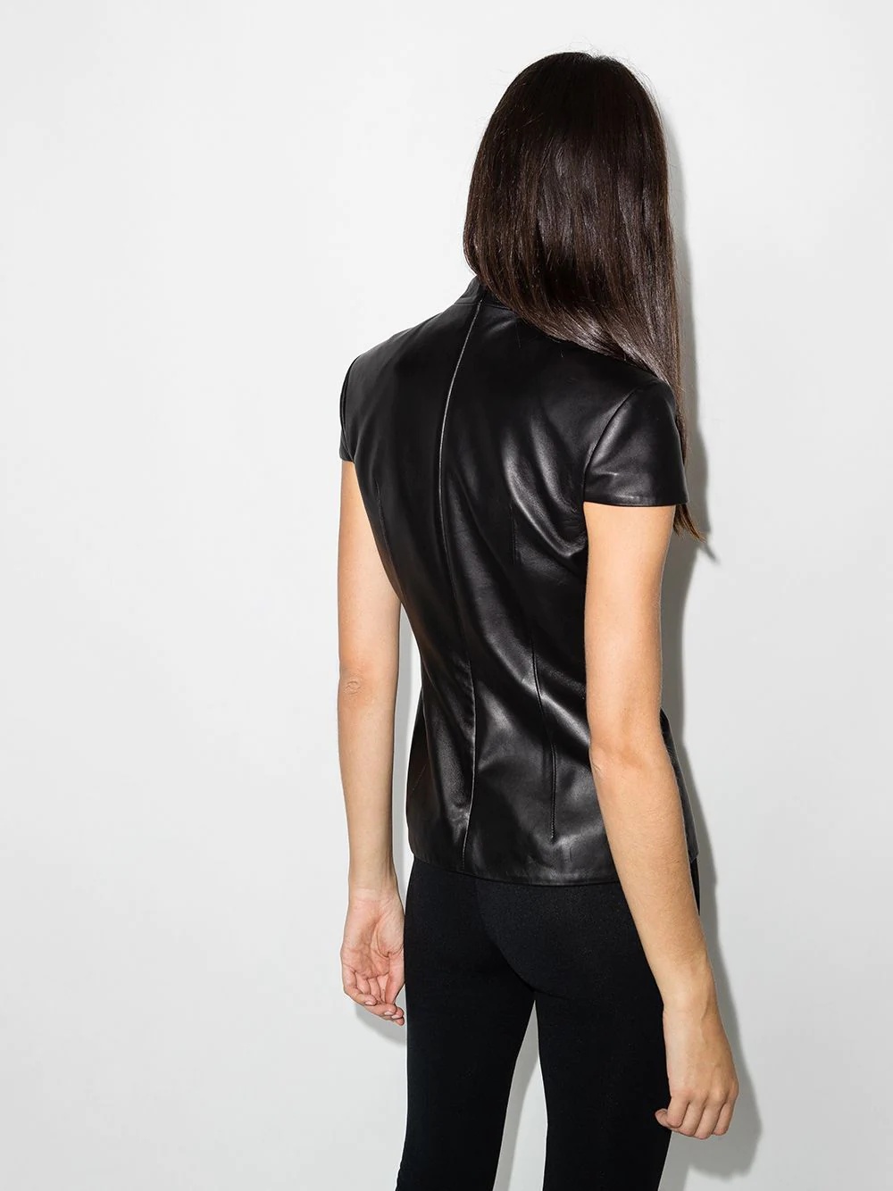 cutout short-sleeve leather top - 3