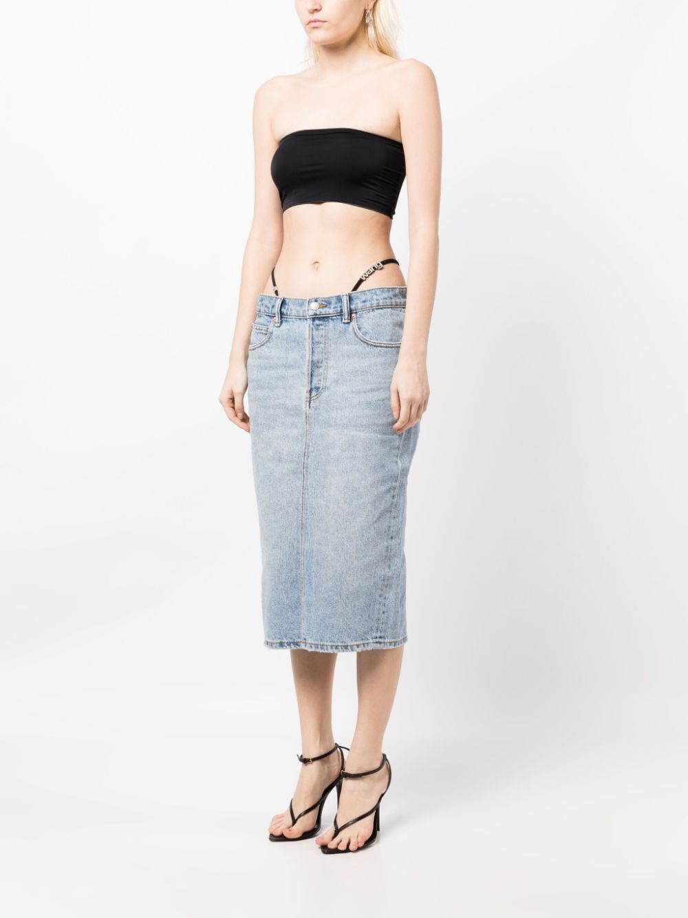 thong-straps denim skirt - 3