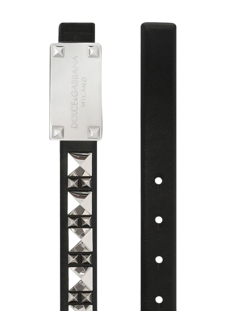 studded logo-plaque leather belt - 2