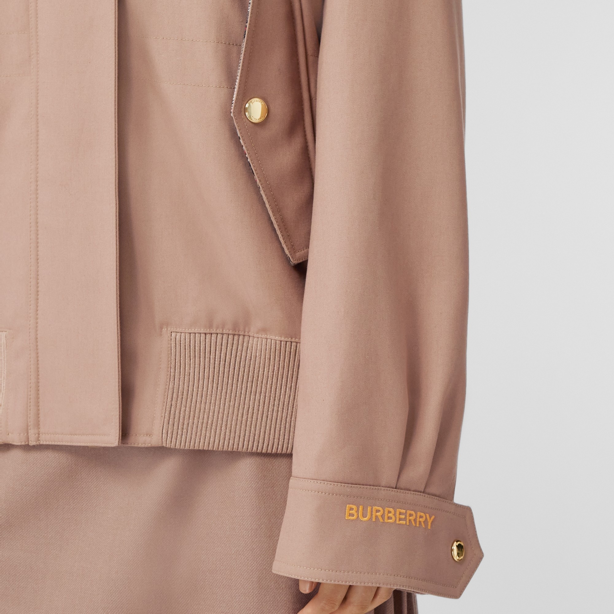 Zip Pull Detail Cotton Gabardine Harrington Jacket - 5