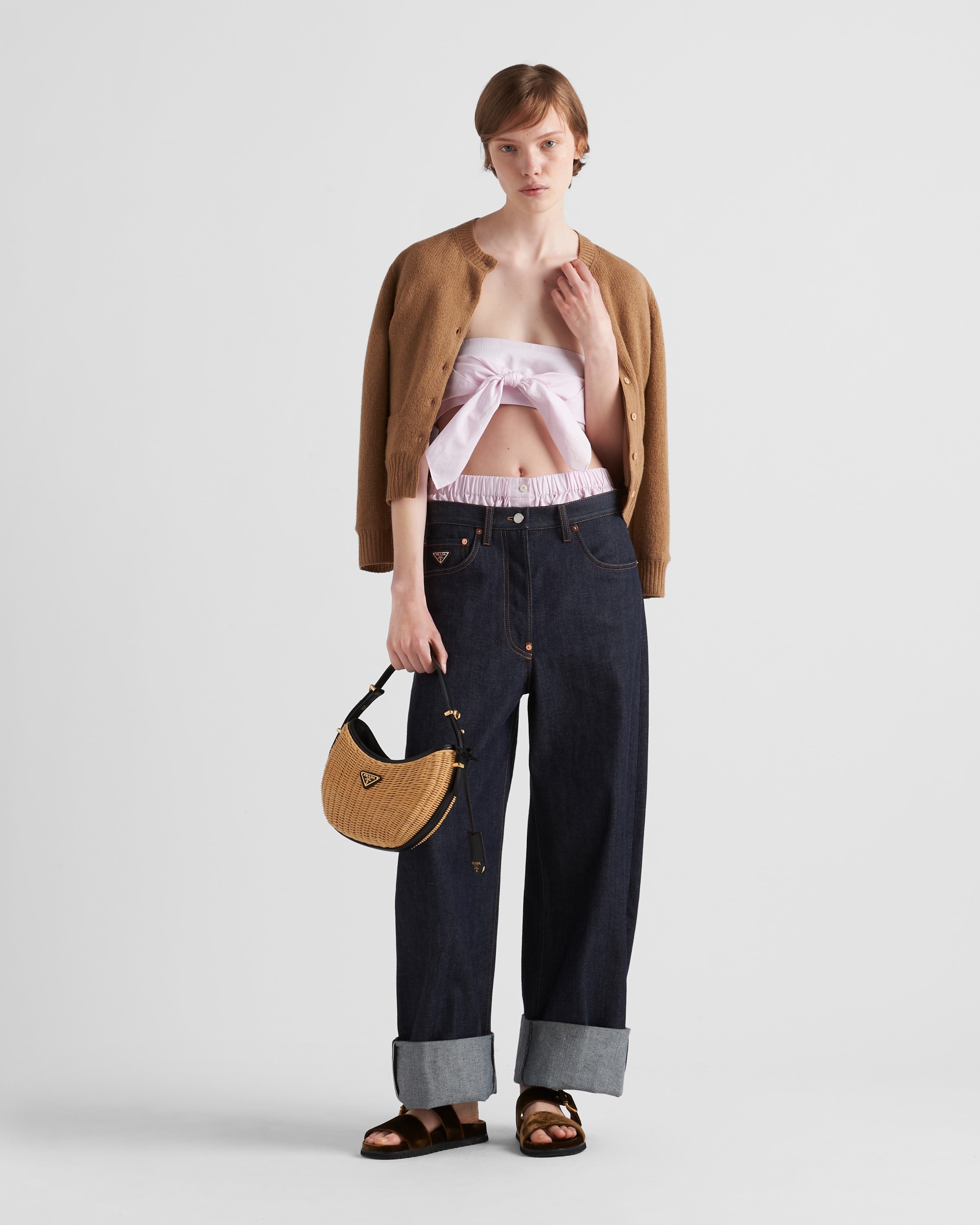 Prada Arqué woven fabric and leather bag - 8