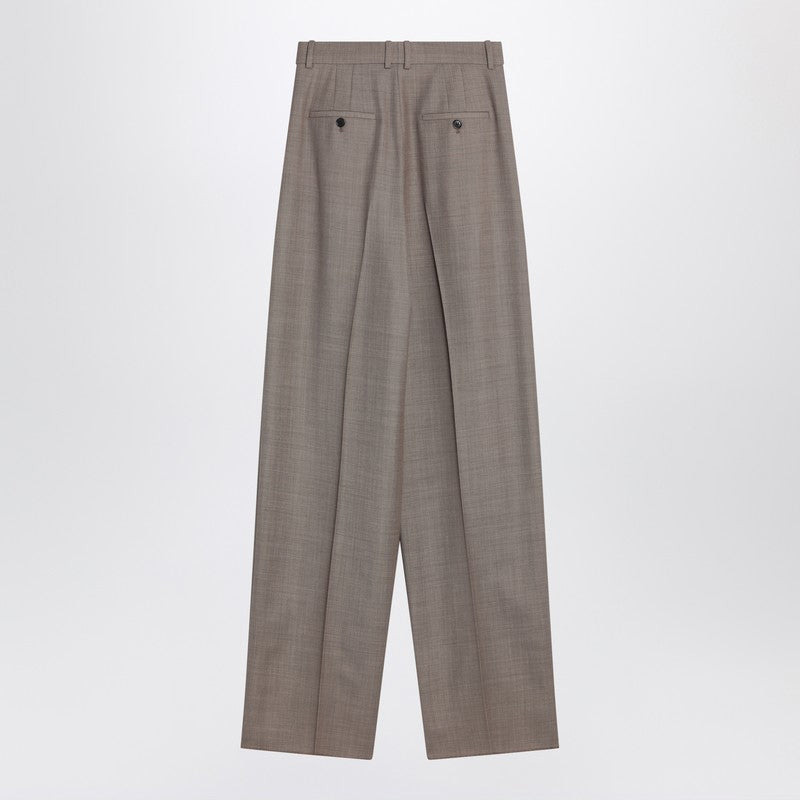 Saint Laurent Wide Taupe Beige Wool Trousers Women - 2