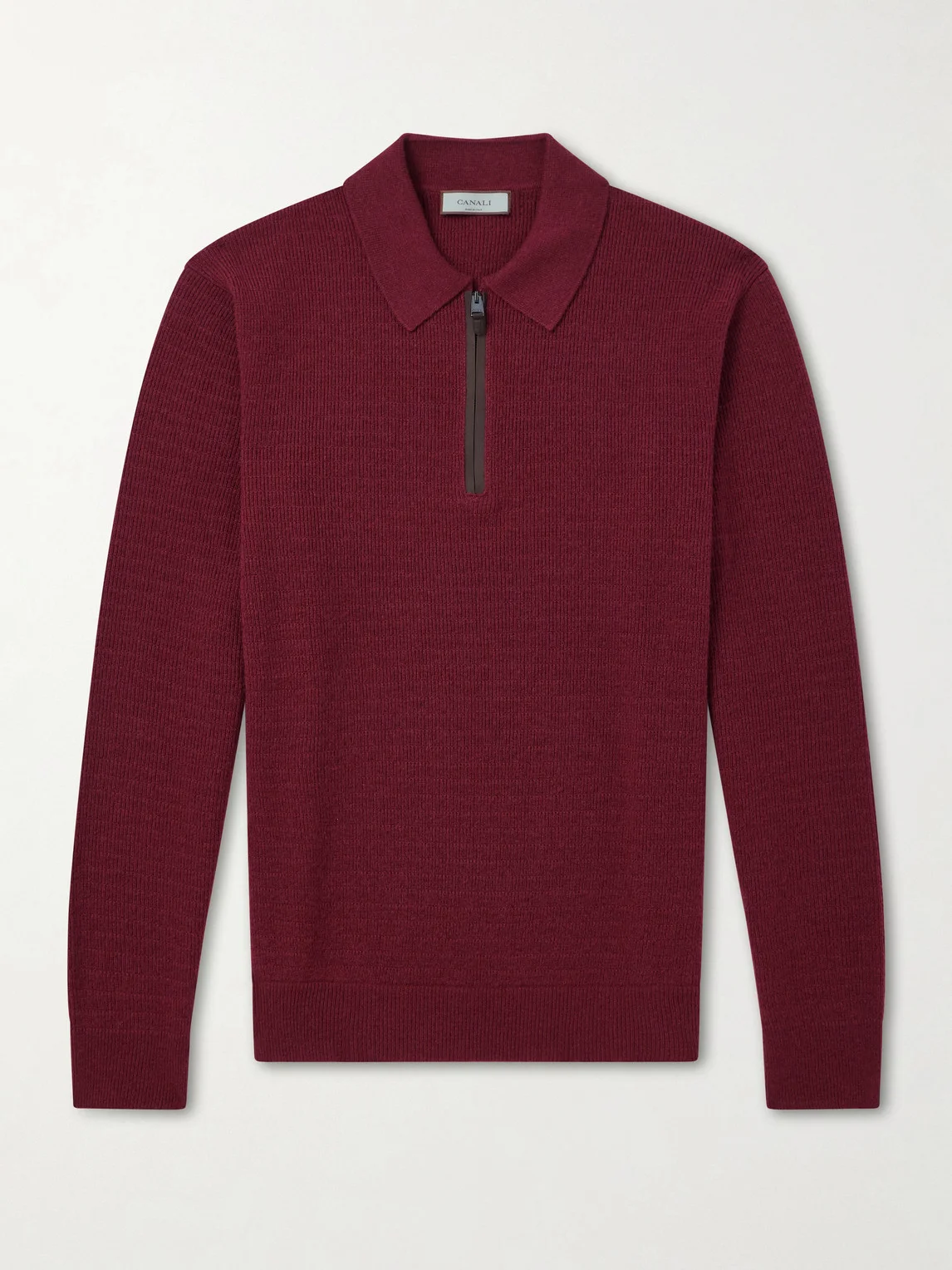 Nubuck-Trimmed Wool and Cashmere-Blend Half-Zip Polo Sweater - 1