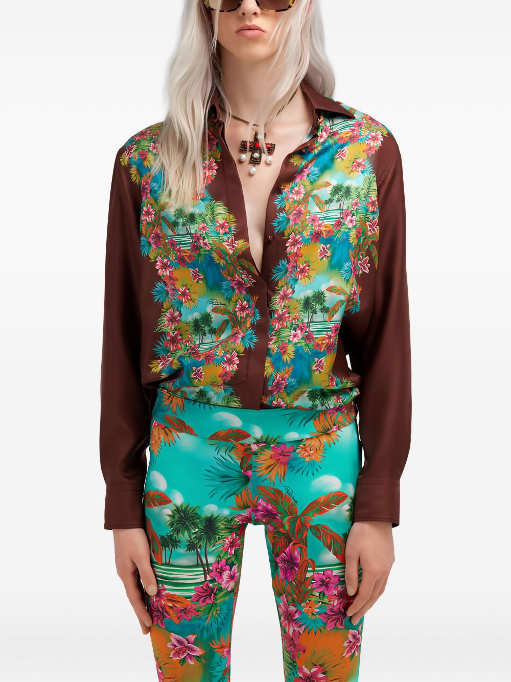 tropical-print silk shirt - 3