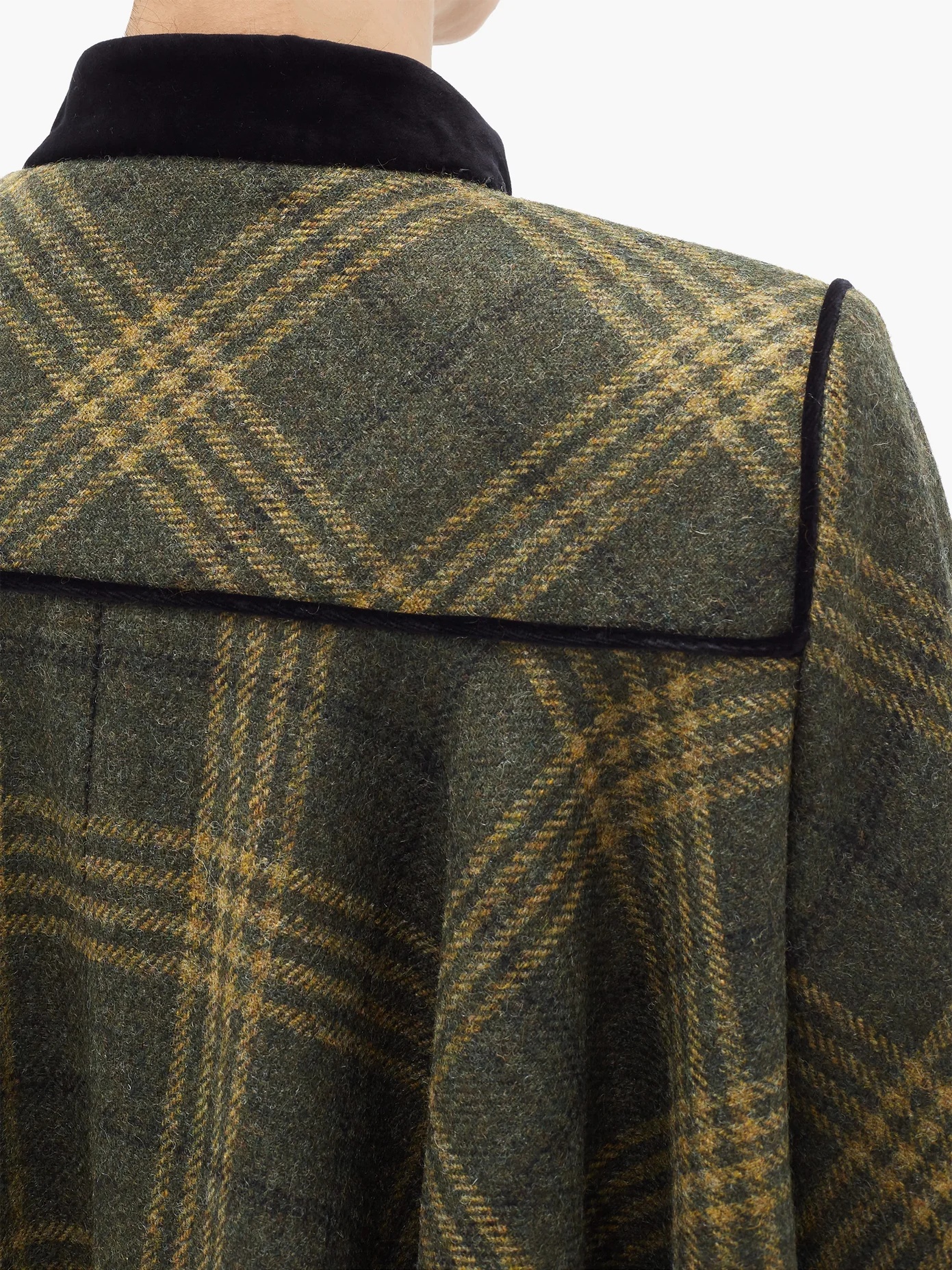 Velvet-collar checked-wool cape coat - 4