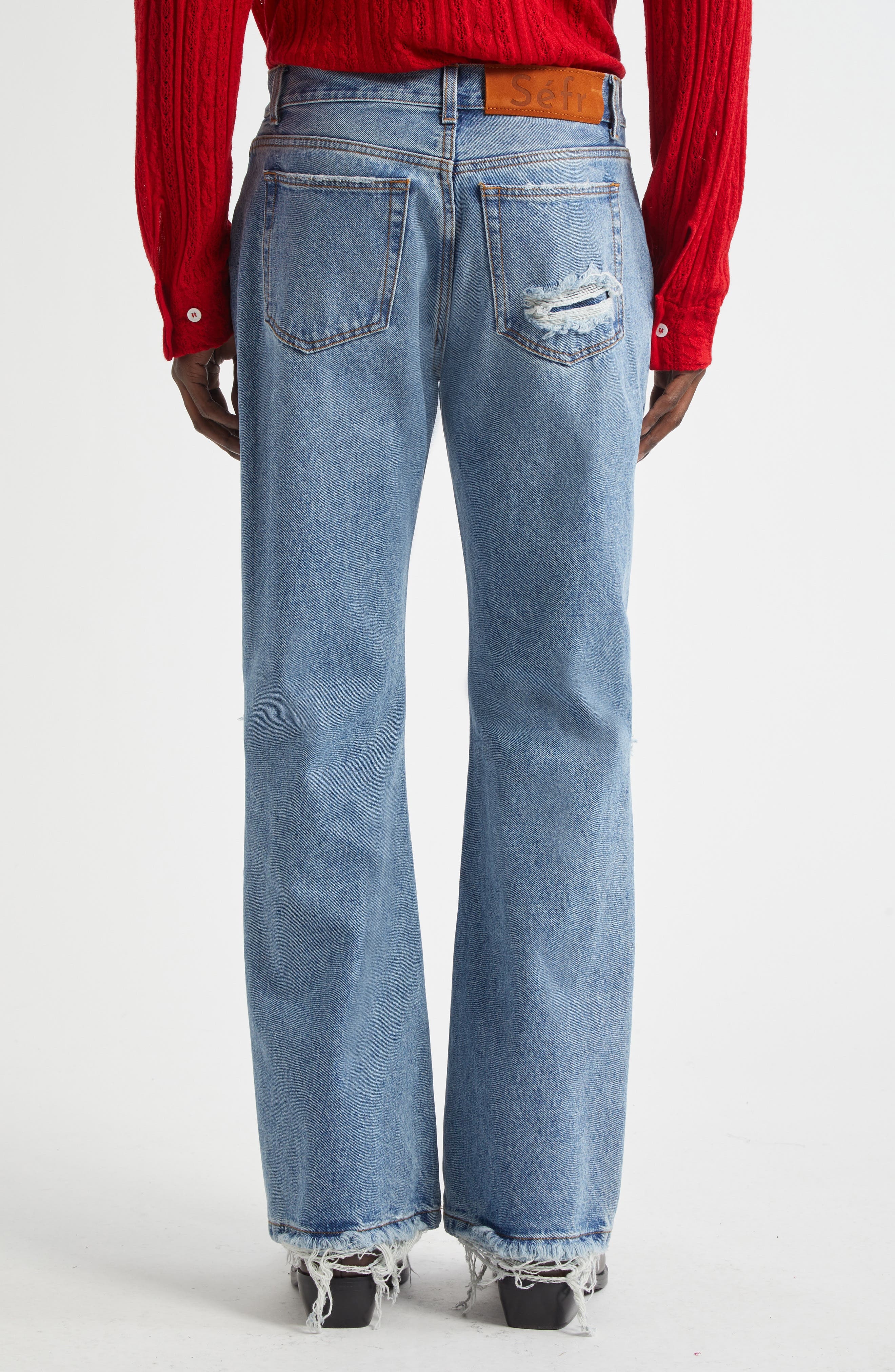 Séfr Rider Ripped Bootcut Jeans in Trashed Mid Blue at Nordstrom - 3