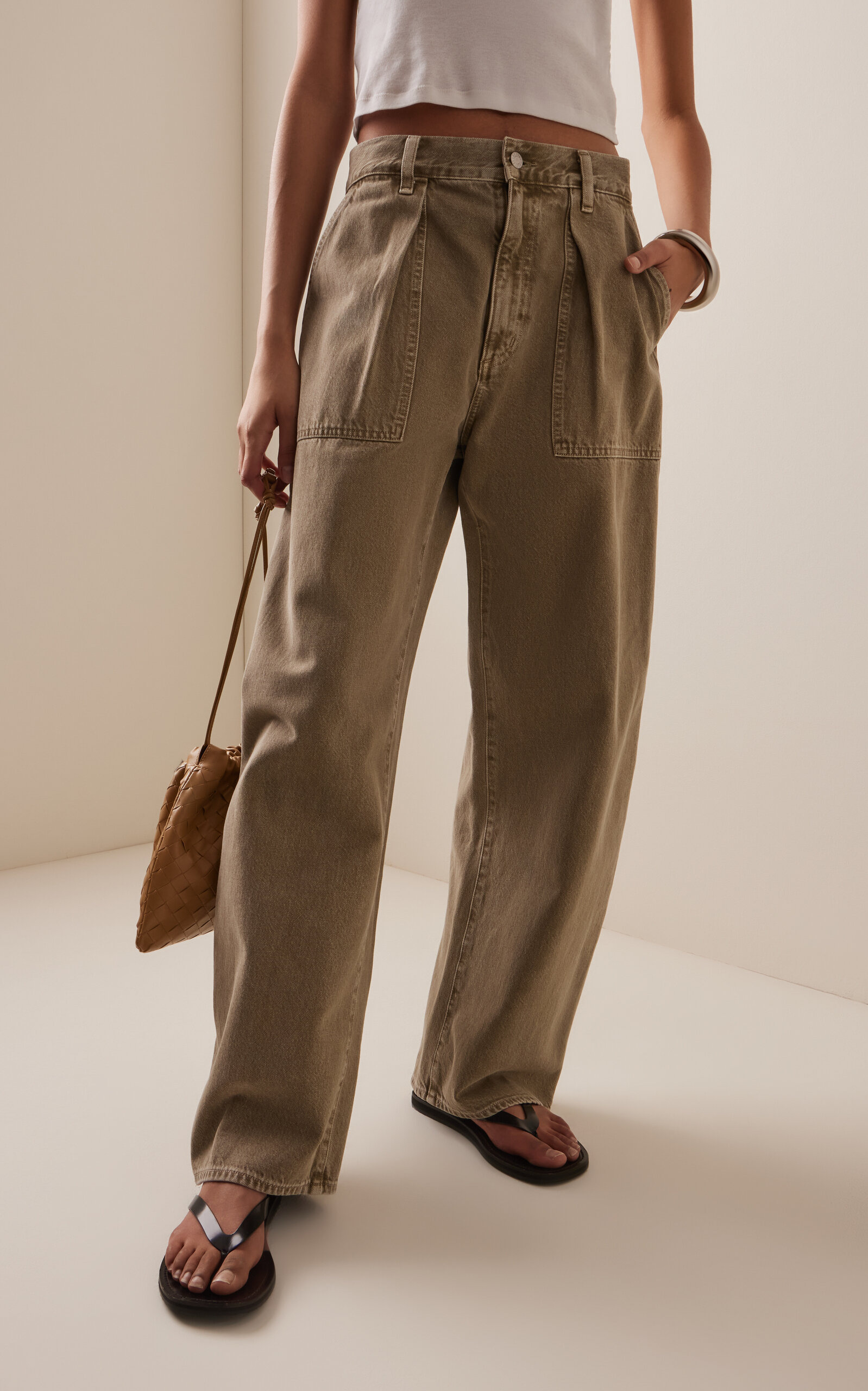 Sefton Cotton Curved-Leg Pants khaki - 3