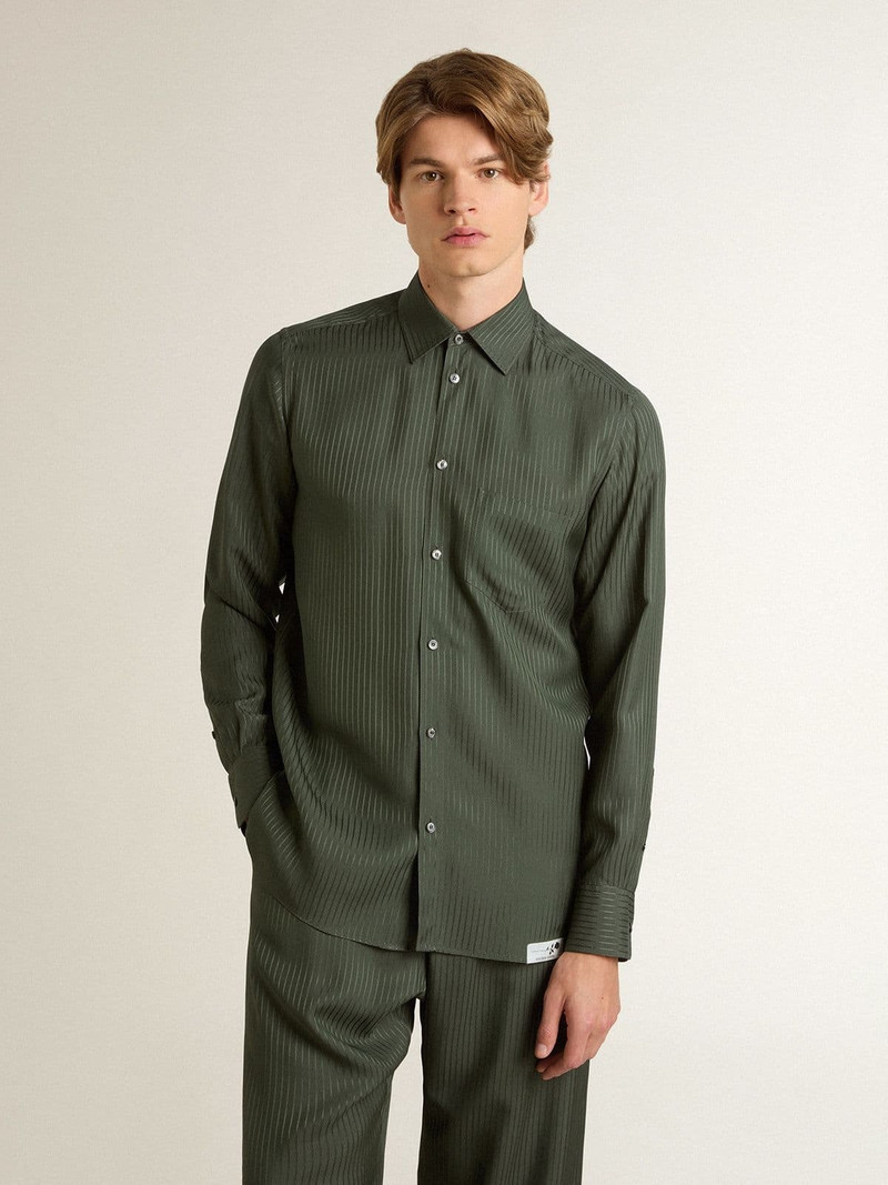 Golden Goose Men's dark green shirt with vertical stripes outlook