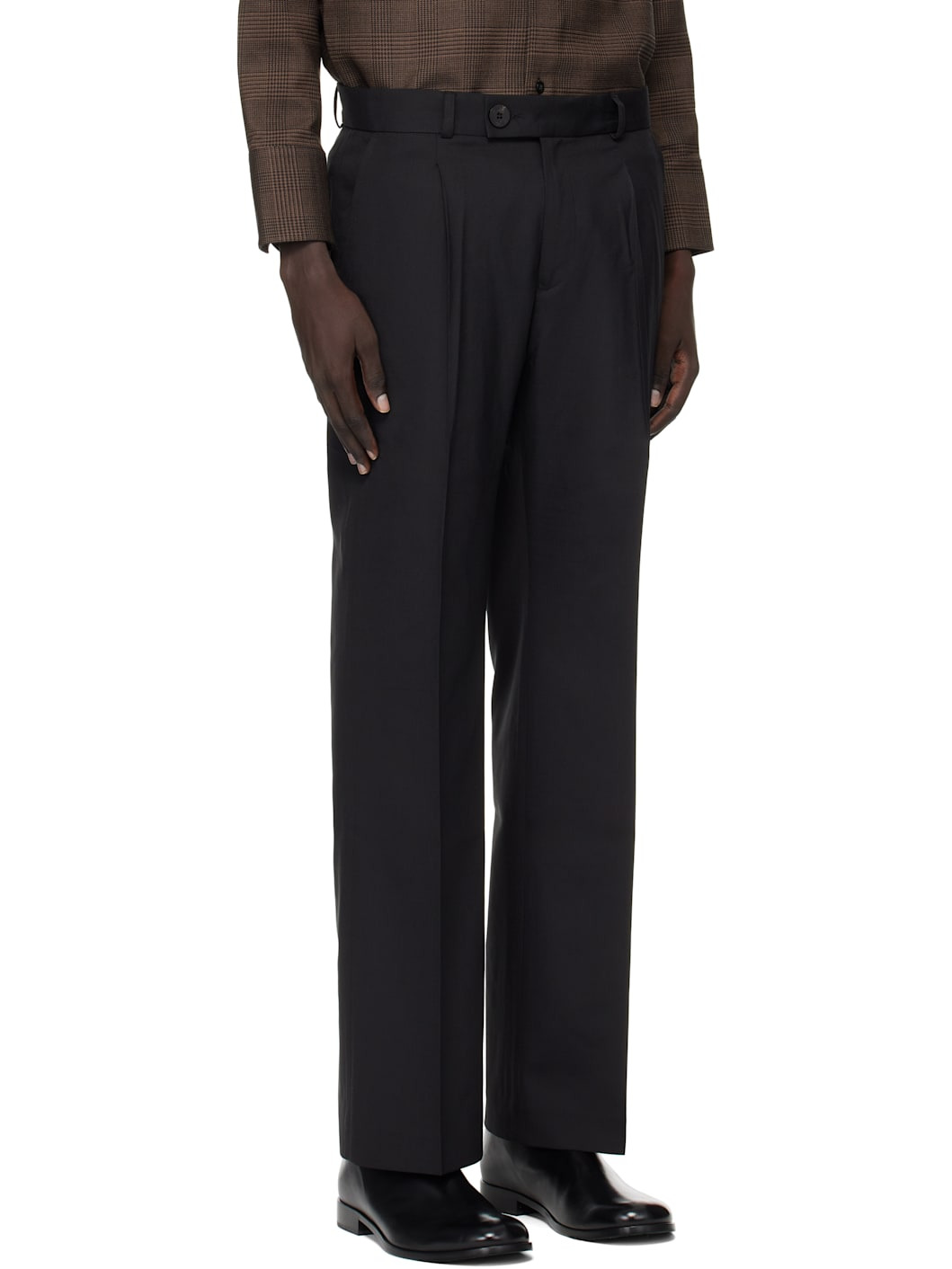 Black Pleated Straight Fit Trousers - 2