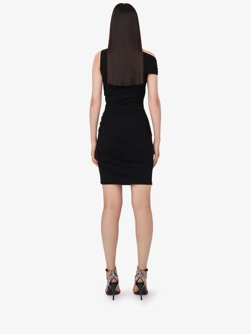 Women's Asymmetric Crystal Knot Cocktail Dress in Black - 4