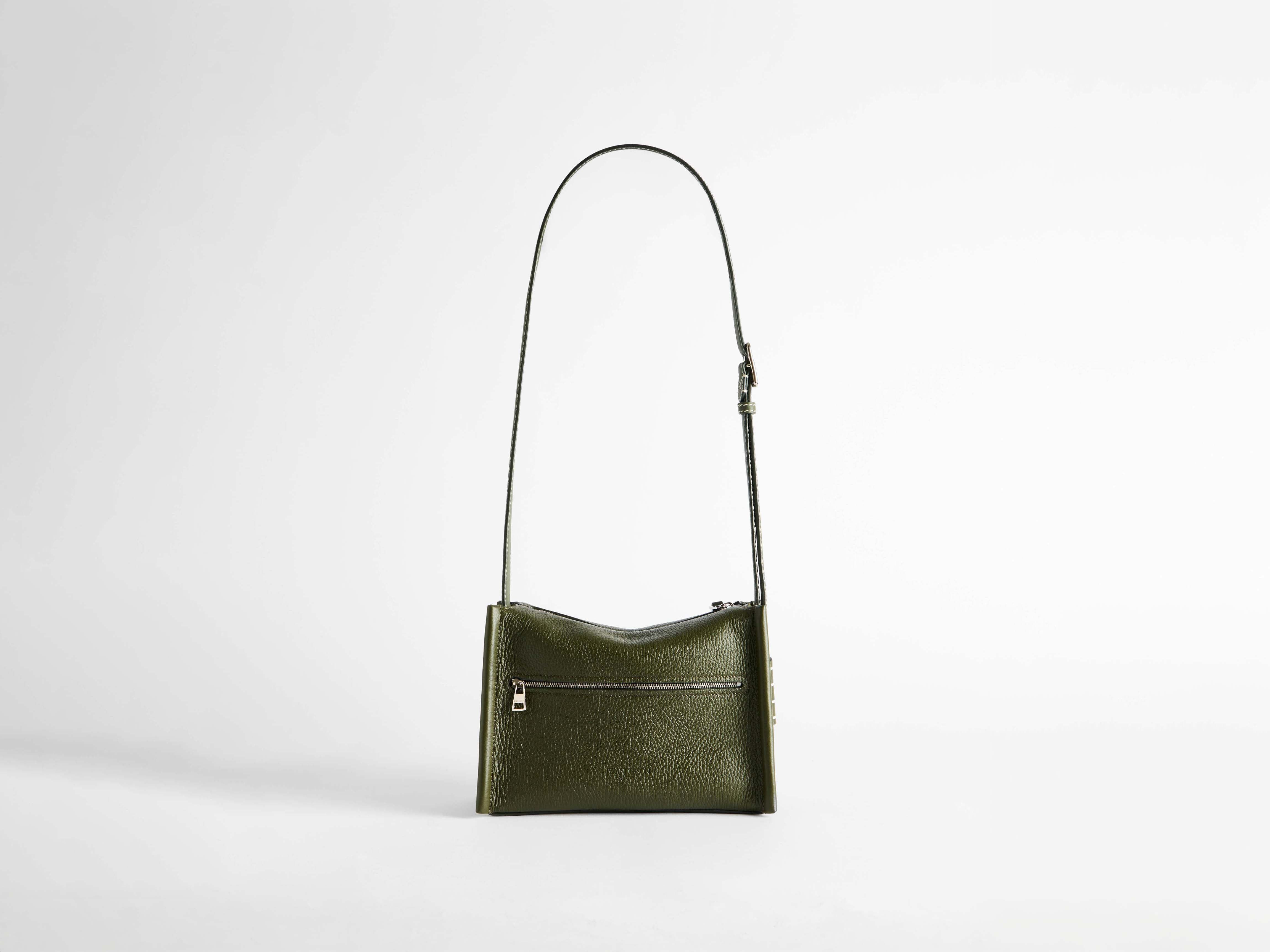 SMALL MESSENGER LOAFER BAG IN KHAKI GREEN LEATHER - 5