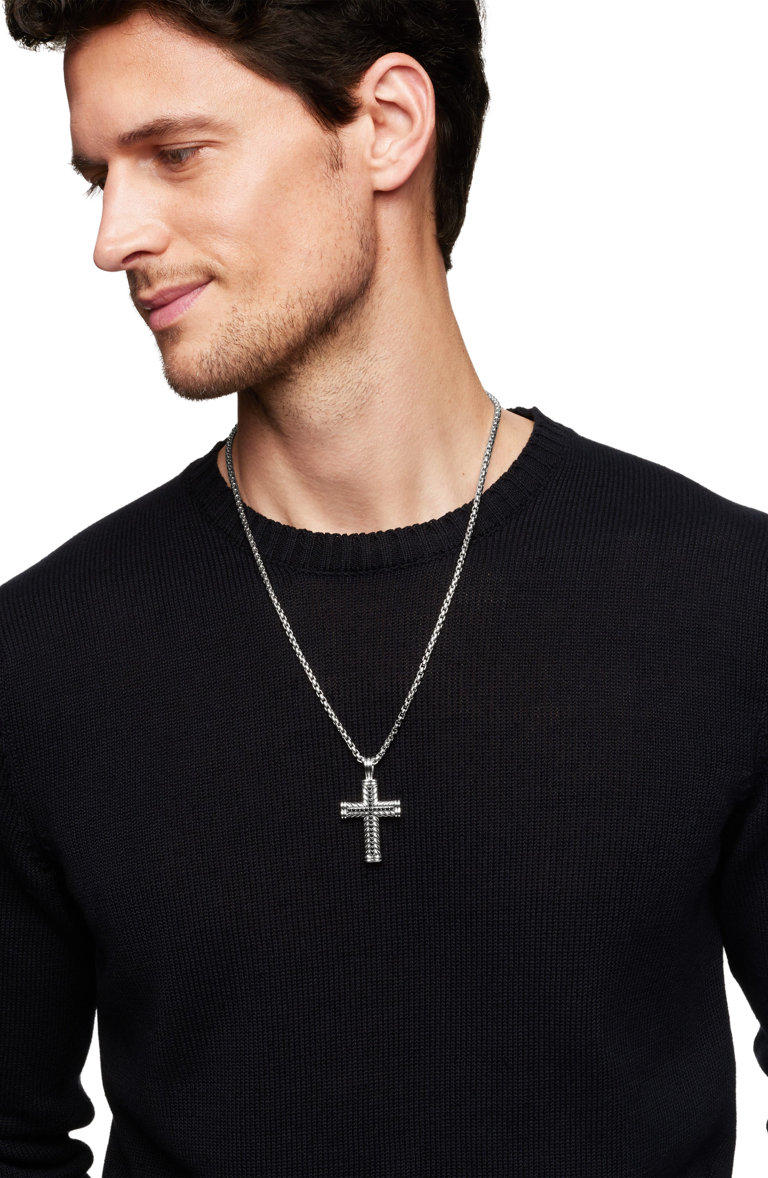 David Yurman Men's Chevron Cross Pendant in Sterling Silver with Black Diamonds, 41.7mm at Nordstrom - 3