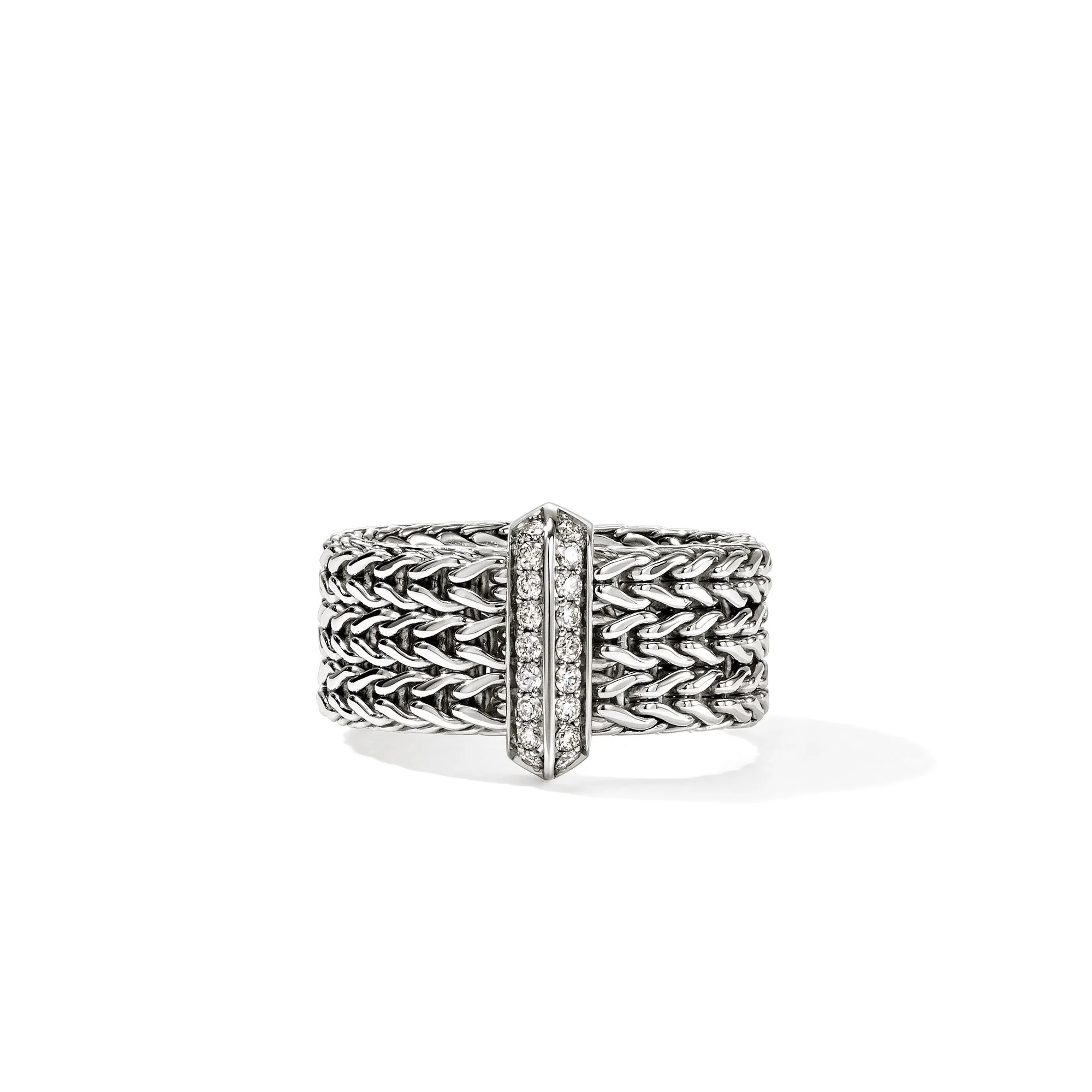 Icon Link Bar Ring, Sterling Silver, Diamonds, 9MM - 1