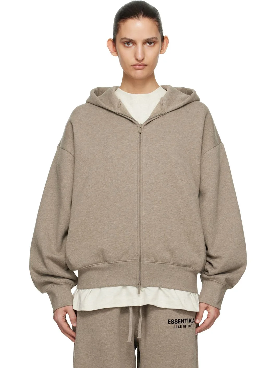 Beige Classic Zip-Up Hoodie - 1