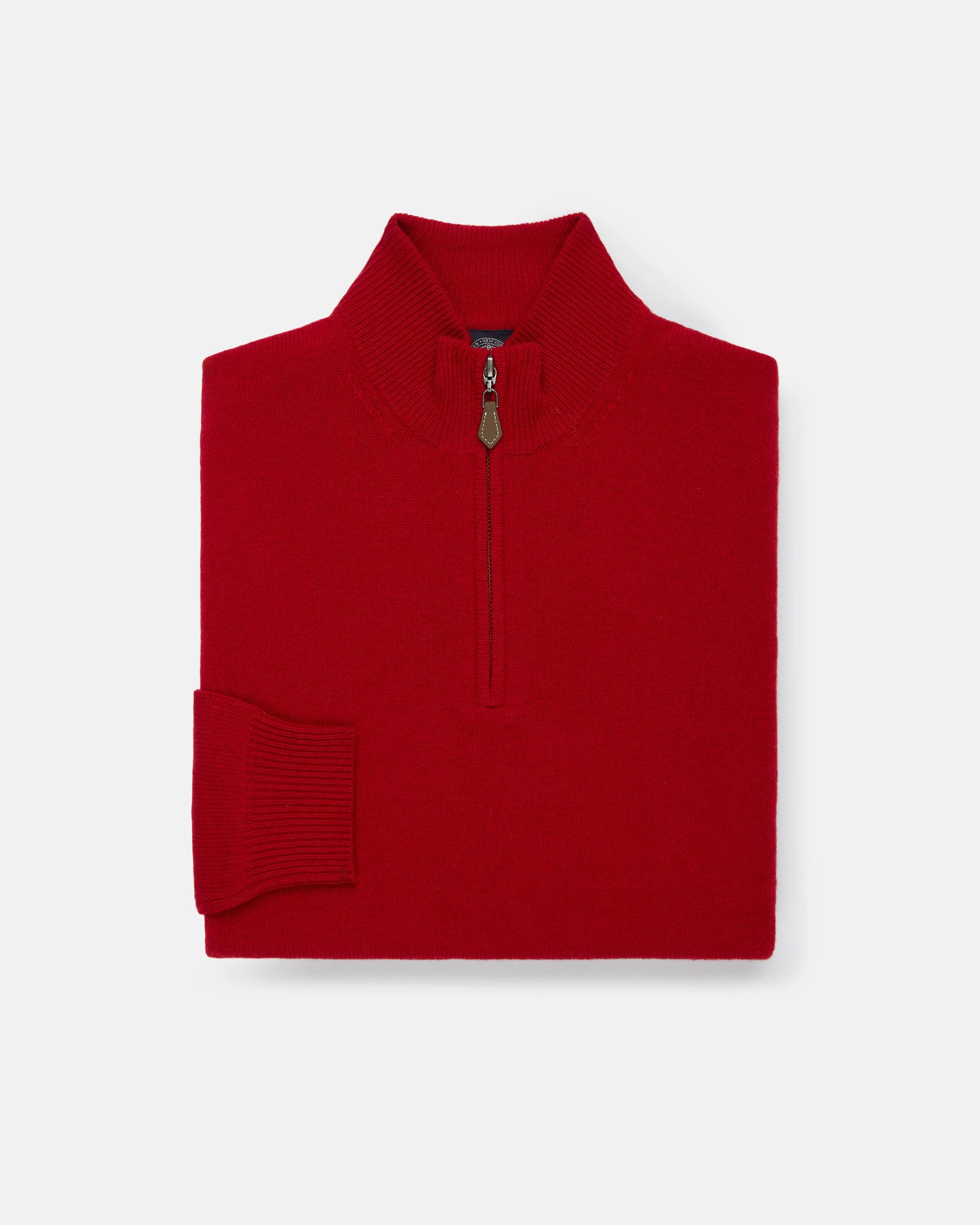 RED LAMBSWOOL QUARTER ZIP-UP SWEATER - 1