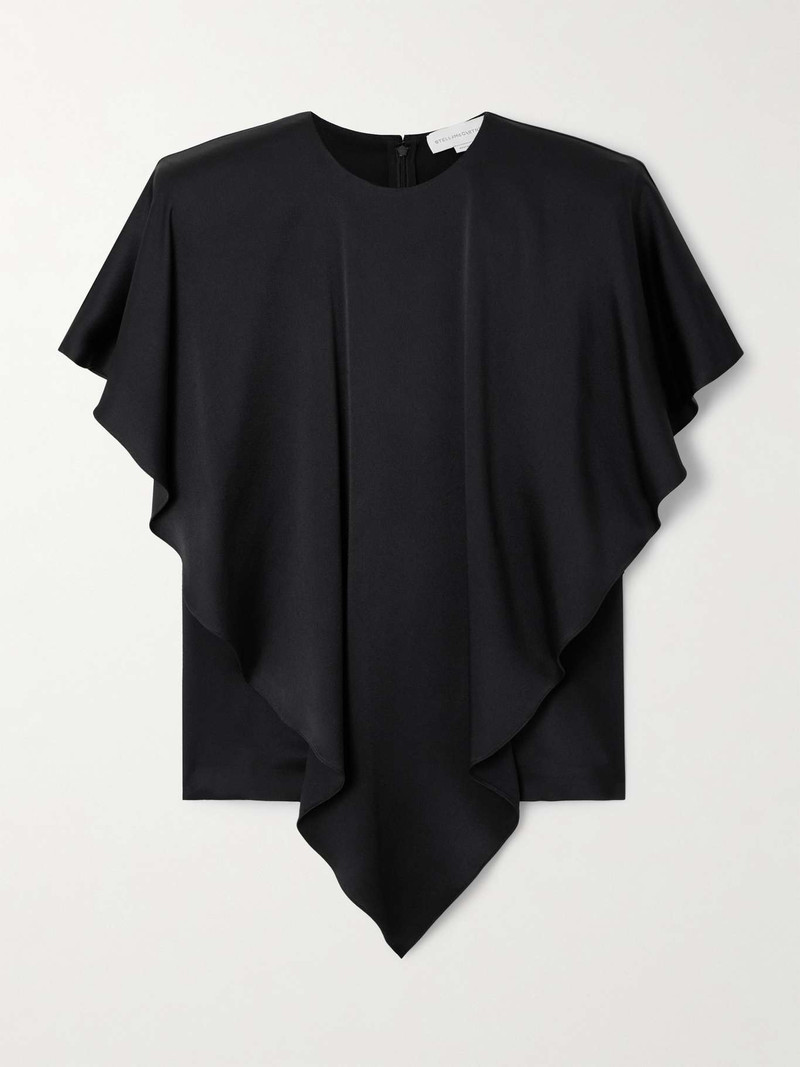 Asymmetric layered satin blouse Black - 1