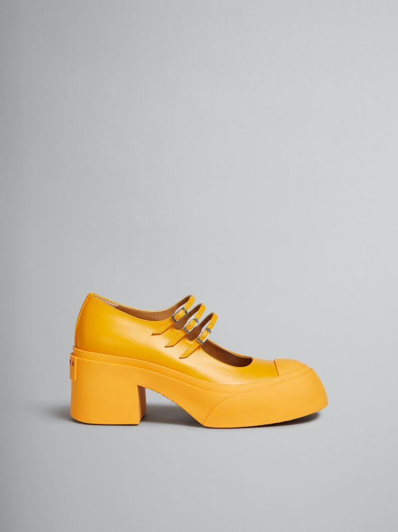 ORANGE LEATHER PABLO TRIPLE-BUCKLE MARY JANE SHOE 1