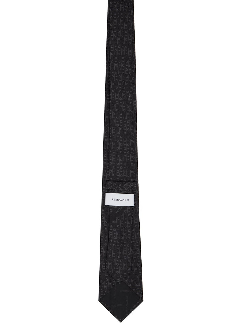 FERRAGAMO Black & Gray 'Ferragamo' Monogram Jacquard Tie outlook