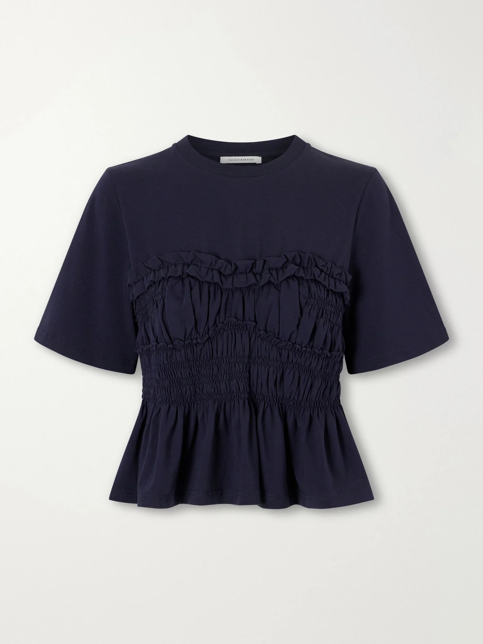 Vilde gathered cotton-stretch jersey T-shirt Navy - 1