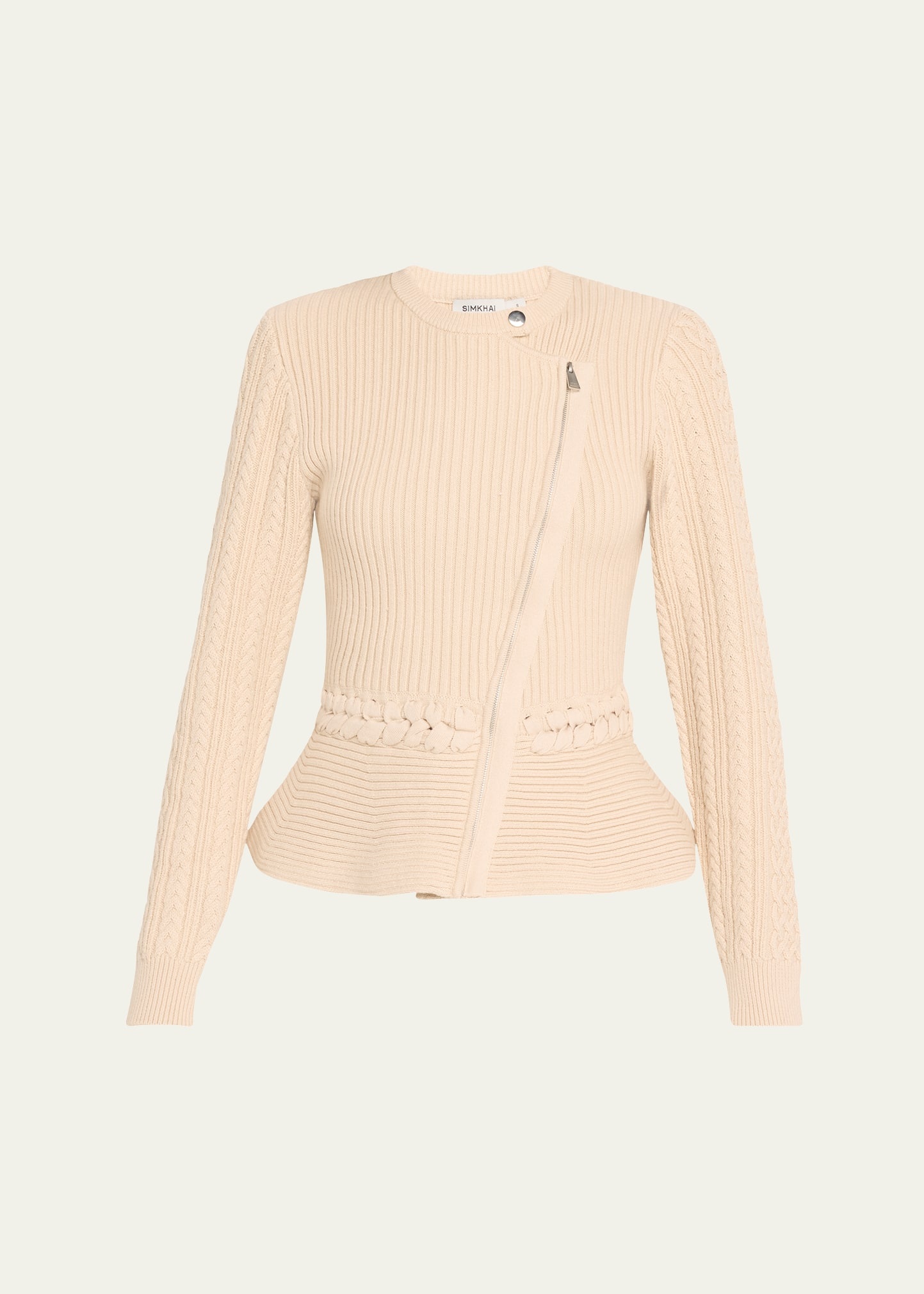 Andi Mixed-Knit Cotton Peplum Jacket - 1
