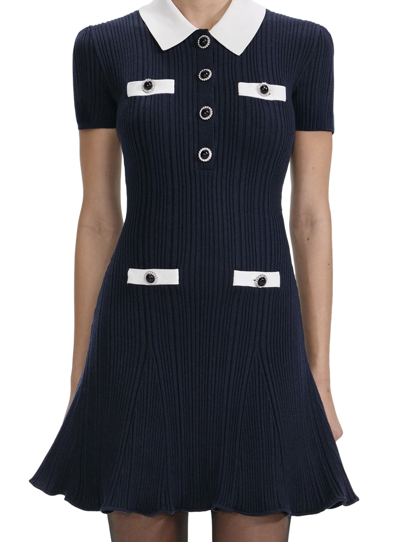 MINI KNITTED DRESS WITH CONTRASTING COLLAR - 4