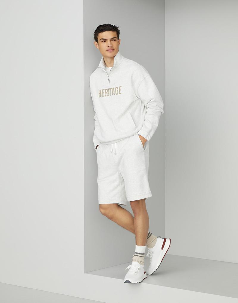 Techno cotton French terry sweatshirt with half zip and print 5