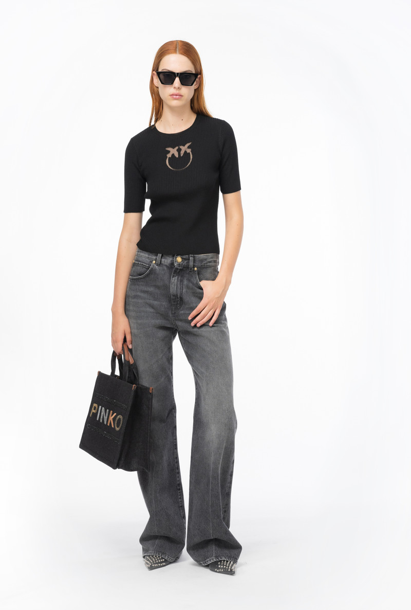PINKO RIBBED SWEATER WITH TRANSPARENT LOVE BIRDS LOGO outlook