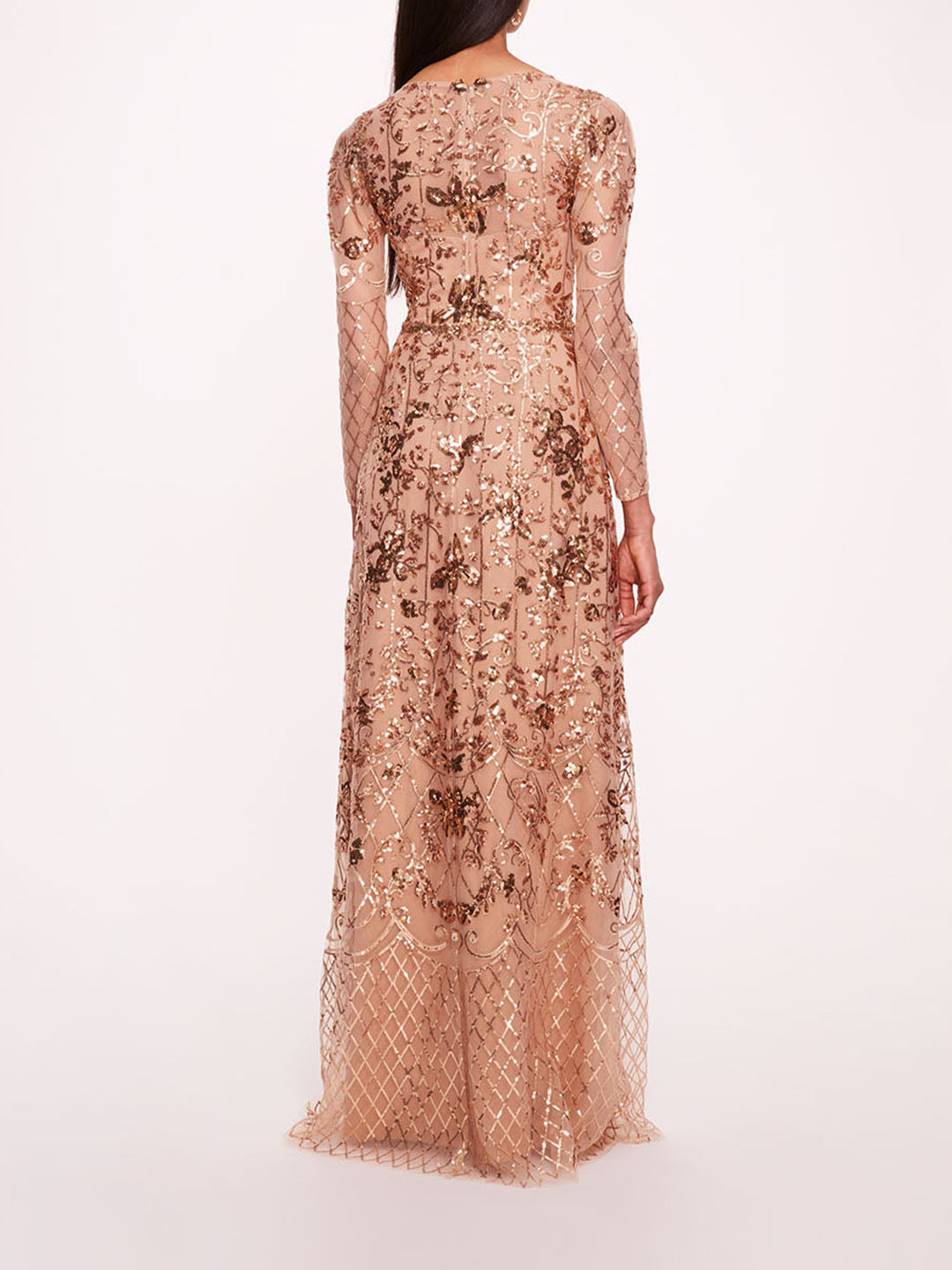 SEQUIN LATTICE SLEEVED GOWN - 2