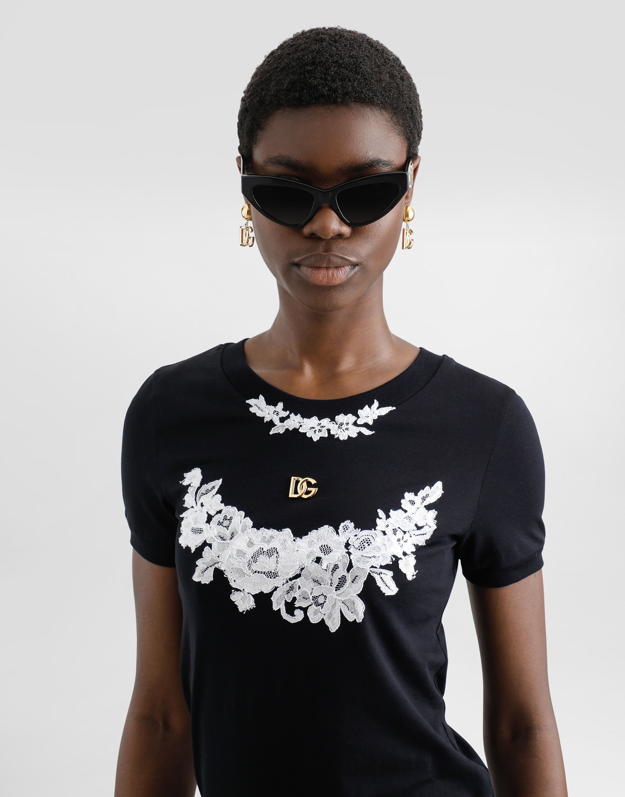 Jersey T-shirt with DG logo and lace details - 4