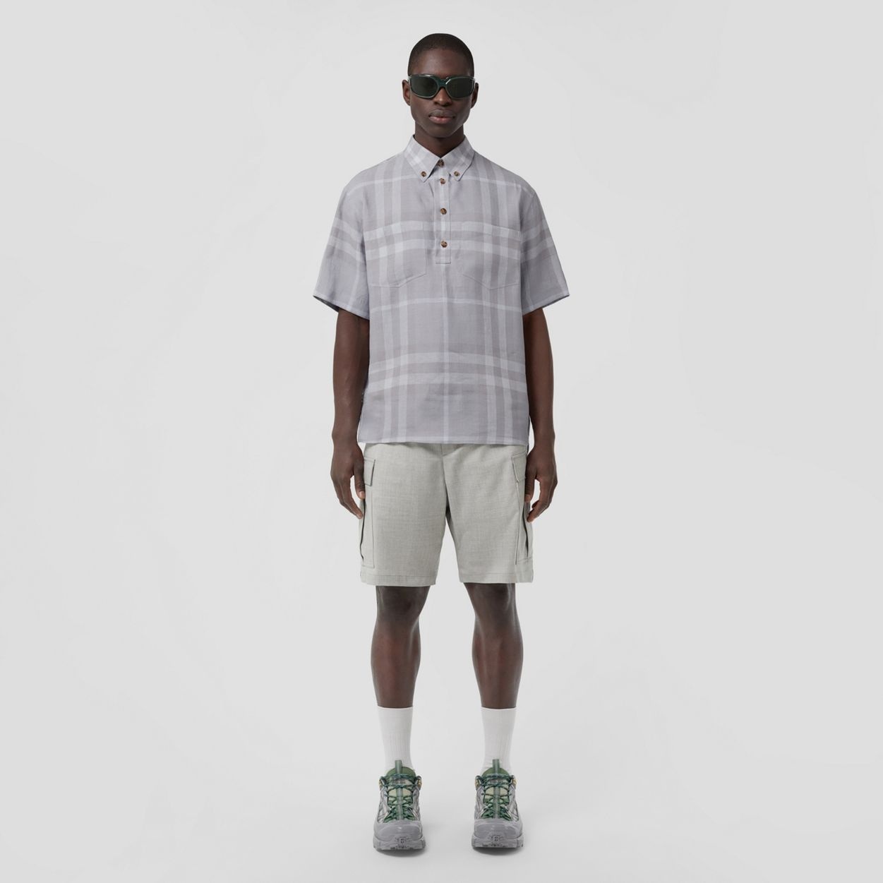 Short-sleeve Check Linen Shirt - 2