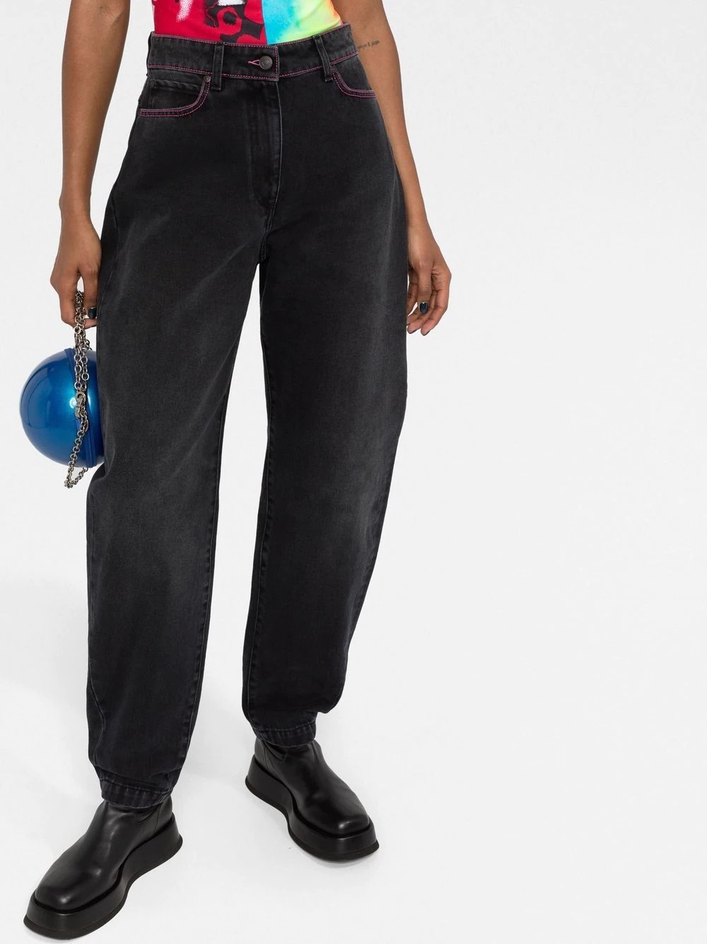 barrel-leg high waisted jeans - 5
