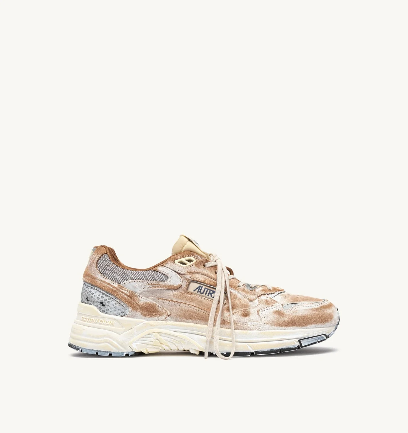 HYPERWAY SUPER VINTAGE SNEAKERS IN MILKSHAKE AND SILVER SUEDE - 1
