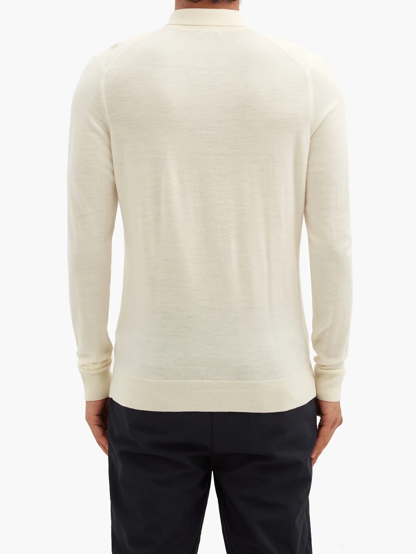 Long-sleeved merino-wool knitted polo shirt - 5