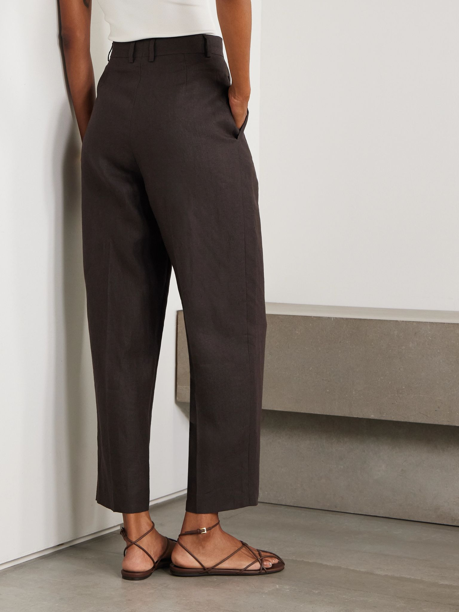 Rodger pleated linen straight-leg pants Brown - 4