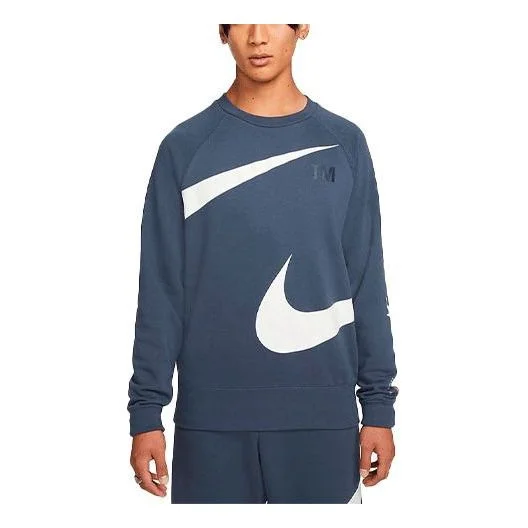 남자 나이키 Swoosh Ft Crew 큰 로고 인쇄 니트 둥근 목 Pullover 파란 DD6097-437 - 1