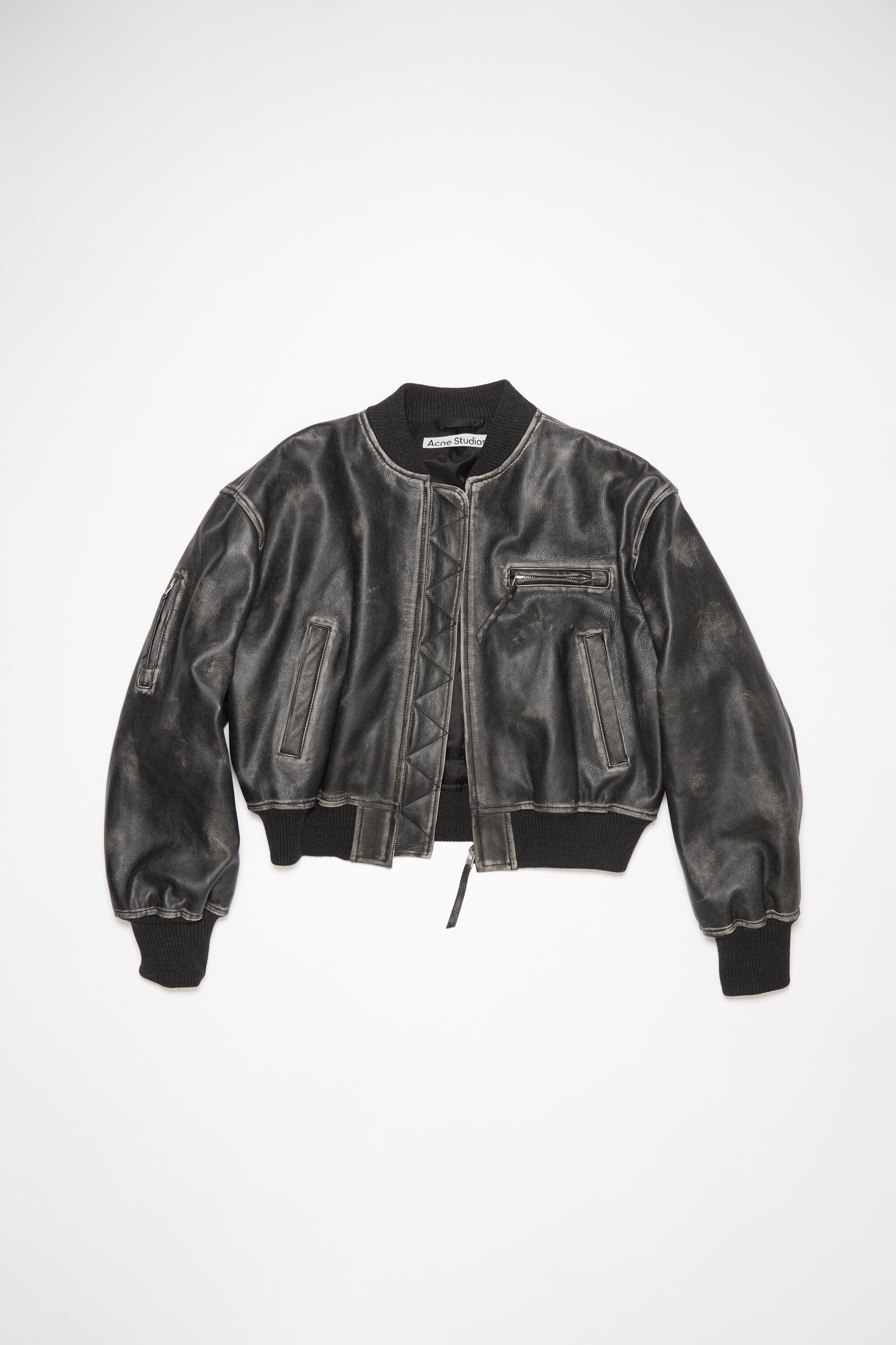 Leather bomber jacket - Black - 1