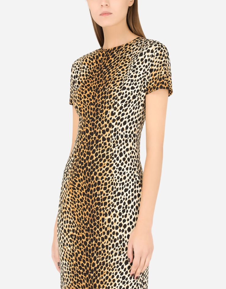 Charmeuse calf-length dress with ocelot print - 4