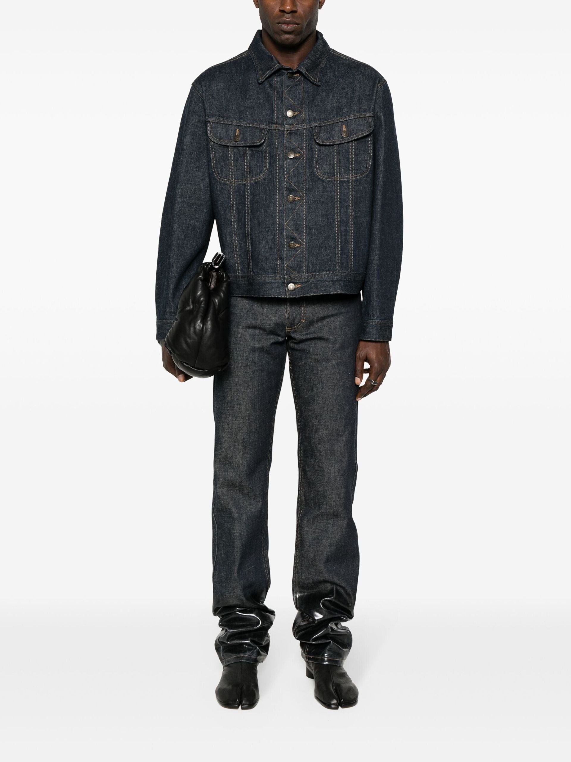 Blue Contrast-Topstitching Denim Jacket - 2